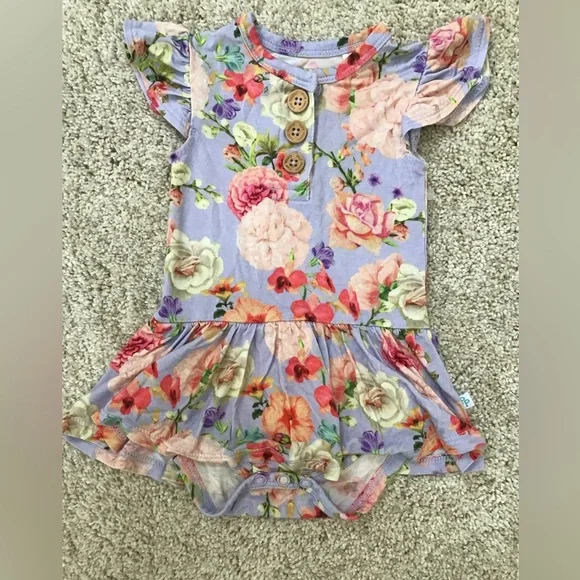 POSH PEANUT Bellamy Ruffled Twirl Skirt Bodysuit Dress Size 3-6m - Picture 2 of 5